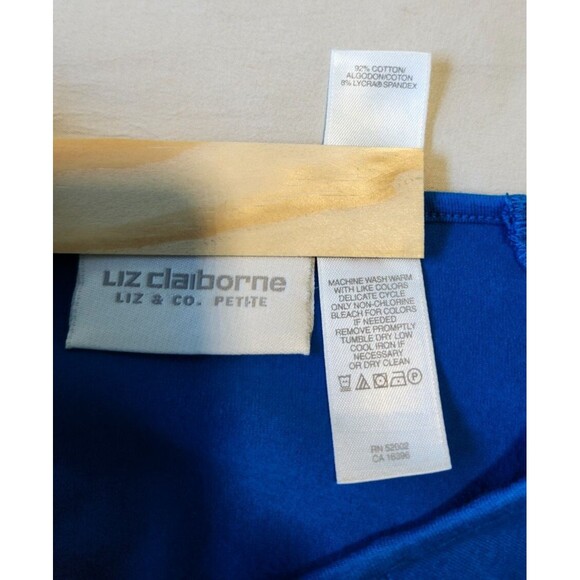 Liz Claiborne PETITE Blue Stretch Top Cotton Blend size Large Classic Basic - Picture 4 of 8